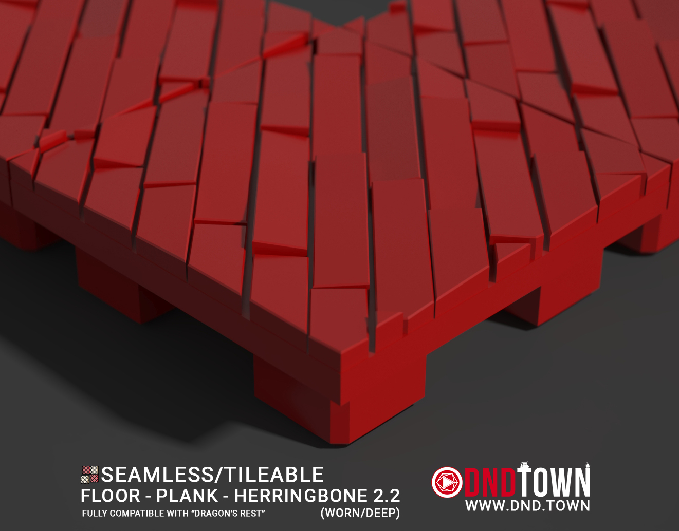 3D Modular Dungeon Tile: Floor - Plank - Herringbone 2.2 (WORN/DEEP) - DnD Town Minis (www.dnd.town)
